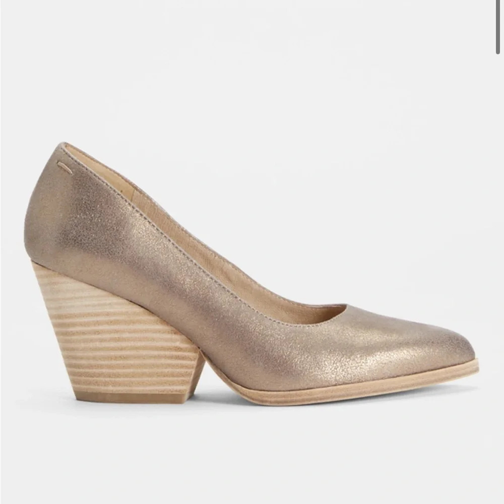 Eileen Fisher Hawk Metallic Suede Pump Block Heel size 8